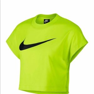 Lime Green Nike Swoosh Short Sleeve Crop Top